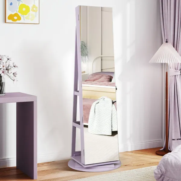 Joyero Independiente con Cerradura y Espejo de Cuerpo Entero Luces LED de 3 Colores Estante Inferior 41,5 x 37 x 157cm