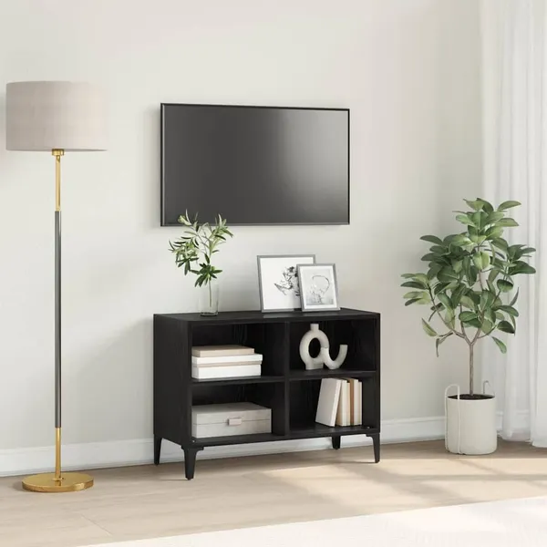 Conjunto de móvel de TV Preto Madeira engenheirada