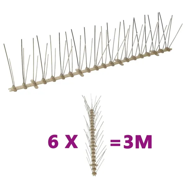 Conjunto 6 picos para pássaros e pombos 5 filas 3 m plástico