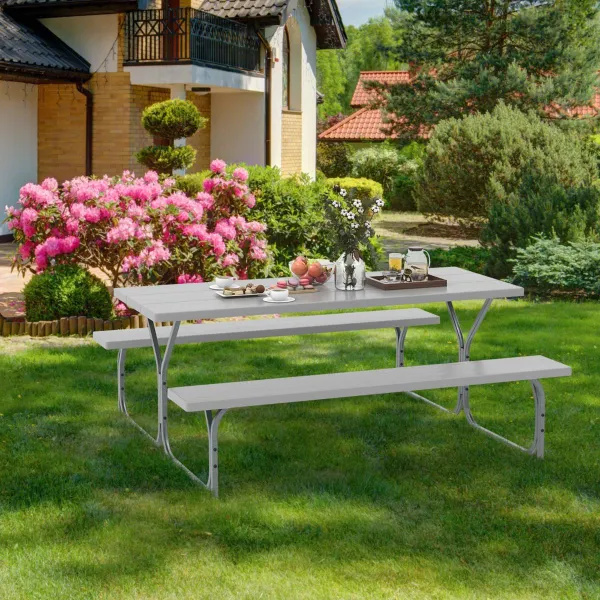 Ensemble Table de Pique-nique avec 2 Bancs pour 8 Personnes - HDPE et Métal