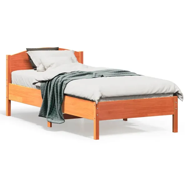 Cama sem colchão 75x190 cm madeira de pinho maciça castanho-mel