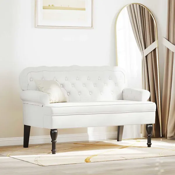 Banco Chesterfield Branco 119,5 x 64,5 x 75 cm Couro Sintético
