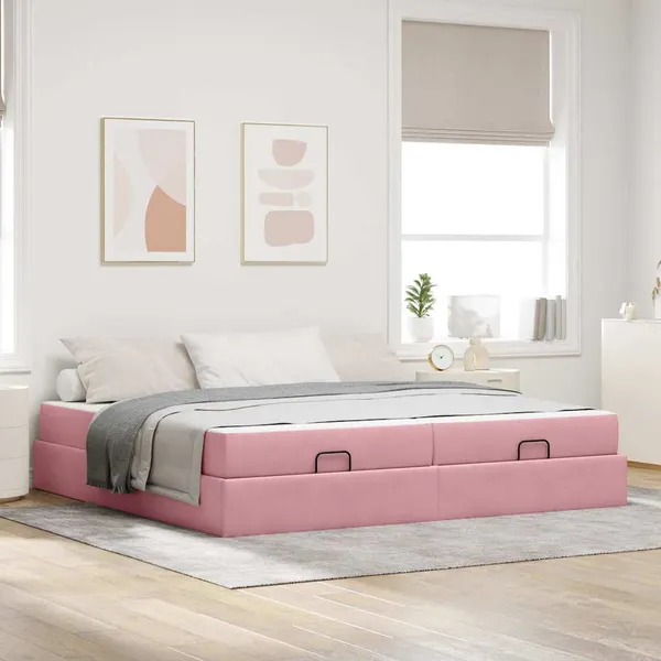 Estrutura de cama com colchão com colchão 2 pcs Rosa Veludo