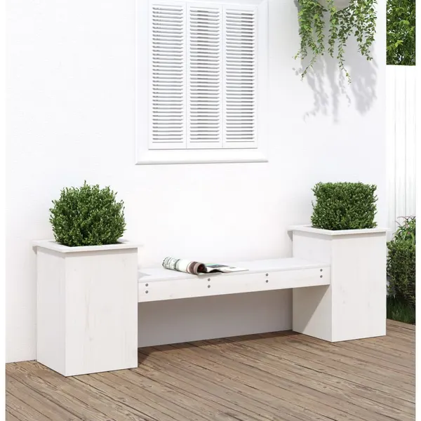 Banco c/ vasos 184,5x39,5x56,5cm madeira de pinho maciça branco