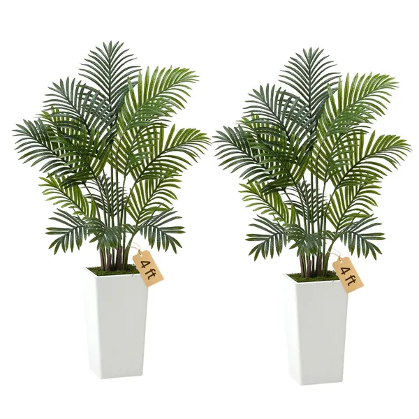 Palmeira areca artificial 1219 mm, vaso branco, 2 unidades