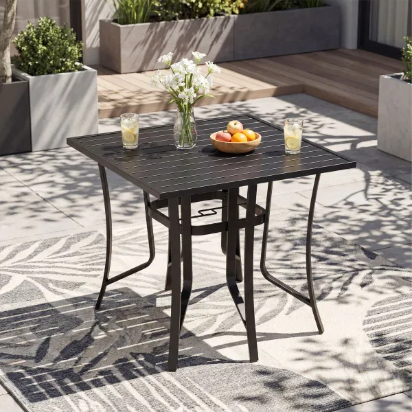 Table Carrée Extérieure 91x91cm pour 4 Personnes avec Trou Parasol Réglable