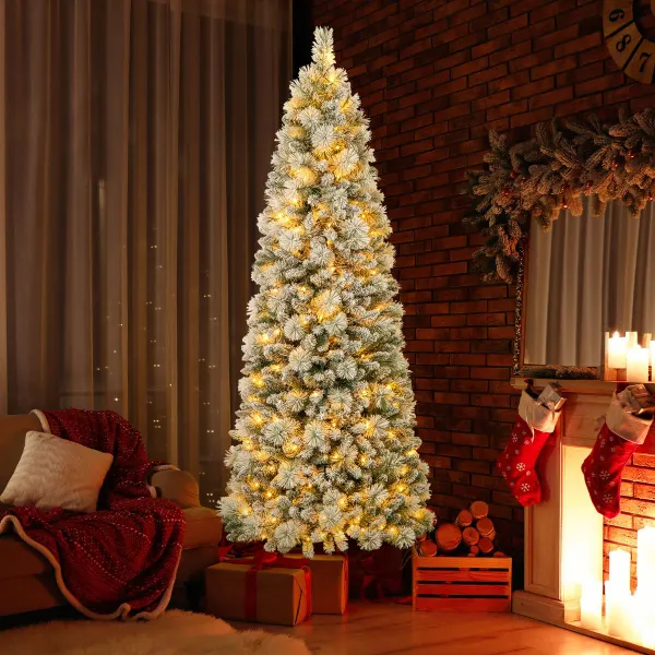 210/180/150 cm Árbol de Navidad Artificial Decorativo con Agujas de Pino 680/517/378 Puntas de Ramas LED Blancas Cálidas Sección Plegable