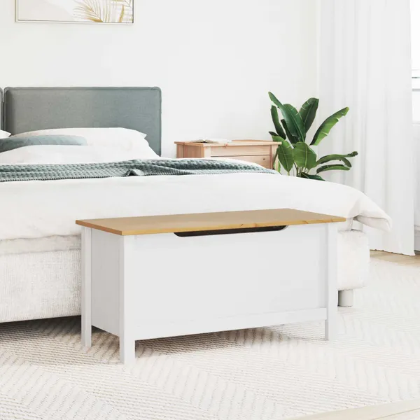 Caixa de Armazenamento HILL Branco e Marrom Mel 90 x 40 x 45 cm