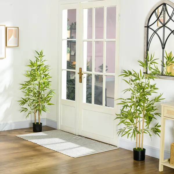 2 Plantas Artificiales con Vaso Plantas Sintéticas de Bambu con 498 Hojas de decoración en Sala de estar Oficina Casa Ø15x120 cm Verde