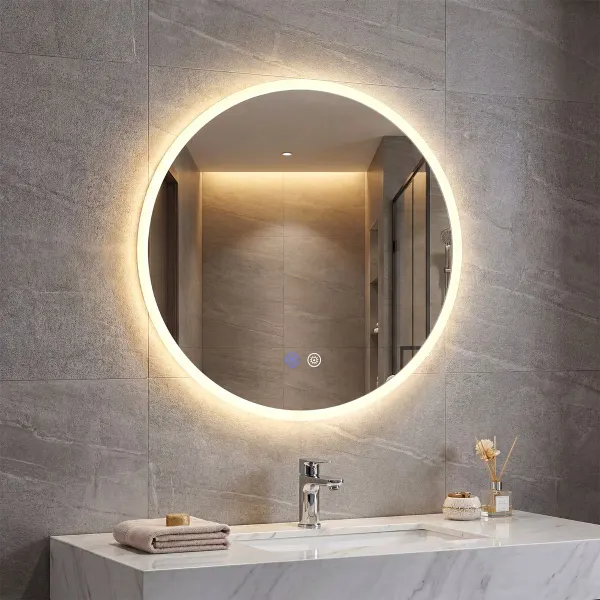 Miroir de Salle de Bain LED Rond 60 cm avec 3 Couleurs de Lumière et Antibuée