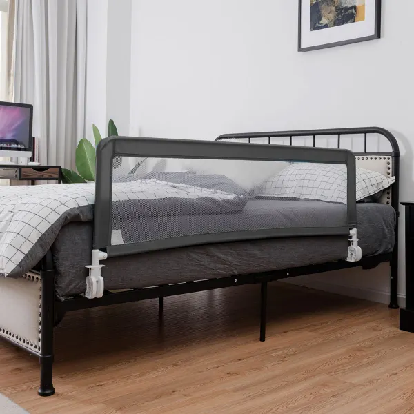 Grades de Cama com Altura Regulável para Cama Queen e King Size Cinzento 150 x 55 cm