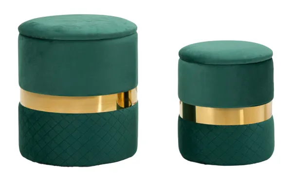 Puff com Contentor Sheffield Verde Conjunto 2 peças ø 37x42-28x35 cm