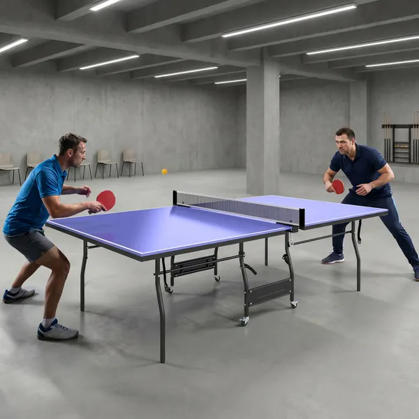 Mesa de Ping Pong Dobrável Mesa de Ping Pong Profissional de Tamanho Padrão com Rodas Inclui 2 Raquetes e 3 Bolas para Interior 274x152,5x76 cm Azul
