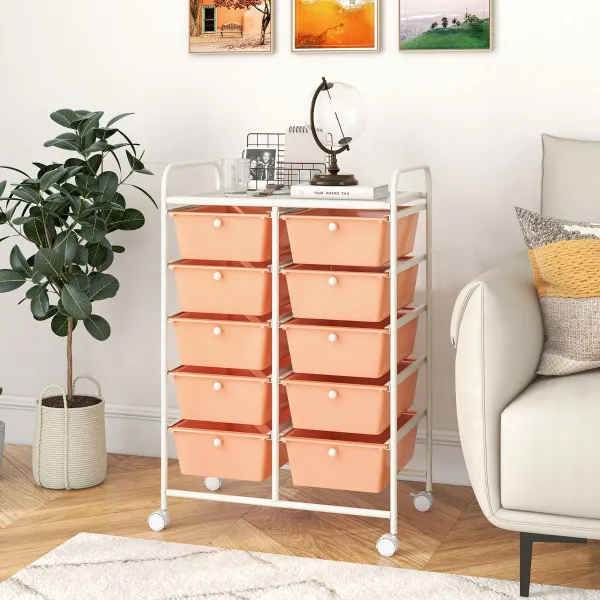 Carrito Móvil Multiusos con 10 Cajones Organizador de Herramientas para Álbumes de Recortes Sobre Ruedas 65,5 x 37 x 87 cm