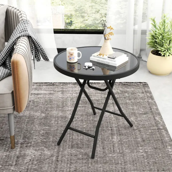 Mesa Lateral Plegable de 46 cm con Vidrio Templado para Patio