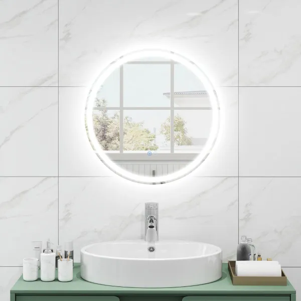 Miroir LED Rond 60x60 cm pour Salle de Bain avec Éclairage Ajustable et Fonction Anti-Buée