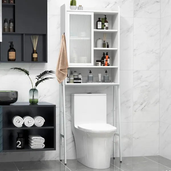 Armário Arrumação Acima do Sanitário Porta Deslizante Acrílica 63x29x170 cm