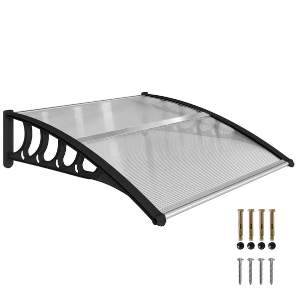 Marquise de Protección de Puertas y Ventalas 103x96,5 cm Protección contra Sol y Chuva con paneles de Policarbonato y Soporte de Aluminio Transparente