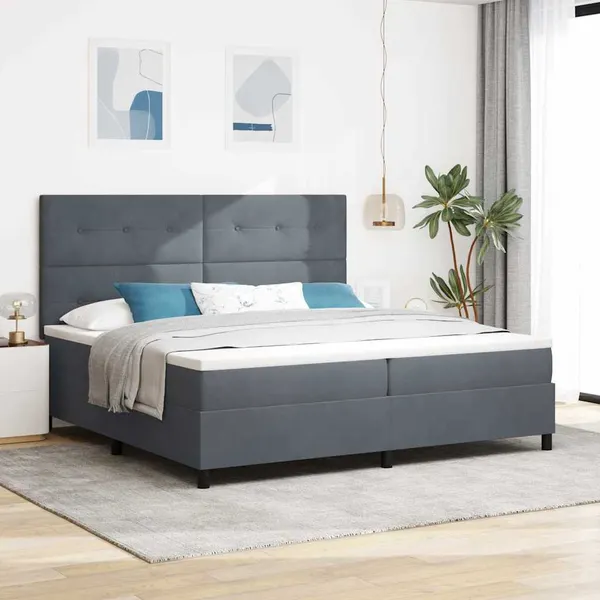 Cama Box com colchão Cinza Escuro 200 x 200 cm Veludo