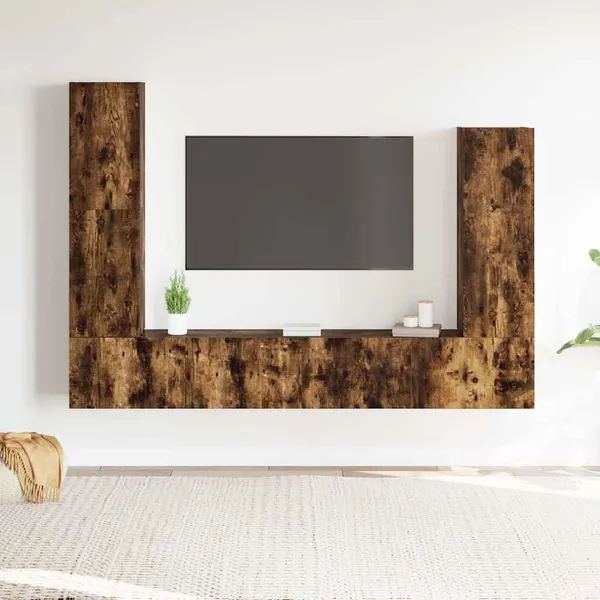 Conjunto móveis de TV 4 pcs madeira processada carvalho fumado