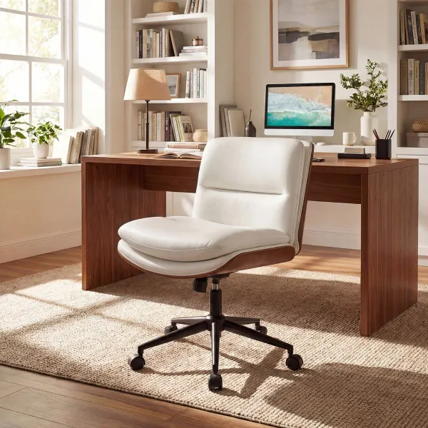 Cadeira de Escritório Ergonómica sem Braços com Altura Ajustável 85-93 cm Branca