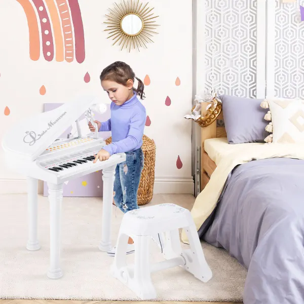 Clavier de Piano Électronique 31 Touches avec Tabouret, Microphone et LED