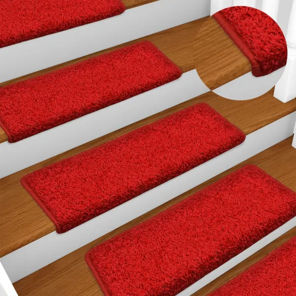Tapetes de escada 15 peças 65x21x4 cm vermelho com borda retangular