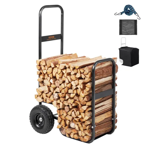 Carrinho de Lenha 113,4 kg, Aço com Rodas PU