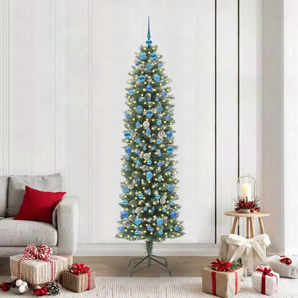 Árvore Slim de Natal Artificial Verde e Branco 210 cm