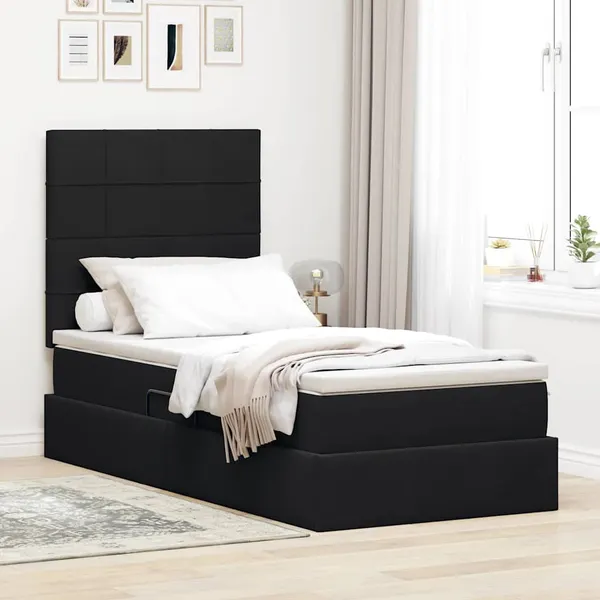 Cama com arrumação e LED com colchão Preto 90 x 200 cm Veludo