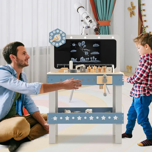 Banco de Trabalho para Crianças com 61 Peças - Brinquedo Educativo 3-5 Anos Azul