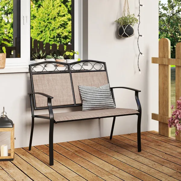 Banc Extérieur 2 Places Métal Robuste avec Tissu Respirant et Capacité 300 kg