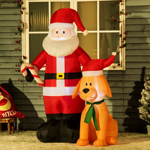 Santa gonfiabile con il cane 9 IP44 luci LED e la decorazione di Natale dell'inflator elettrico per gli interni esterni 117x80x157cm Multicolore
