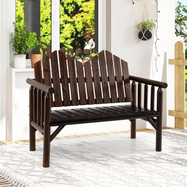 Banc de Patio pour 2 Personnes avec Dossier Incliné et Accoudoirs 300 kg