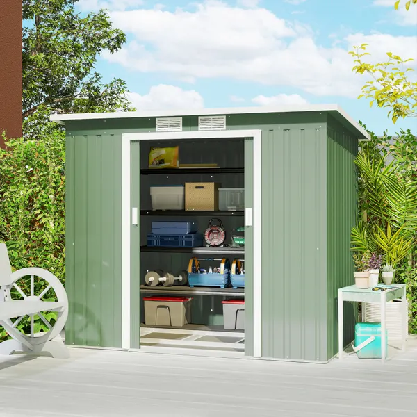 Abri de jardin 213x130x173cm Abri extérieur en acier galvanisé avec porte rapide et ventilateurs pour le stockage d'outils verts