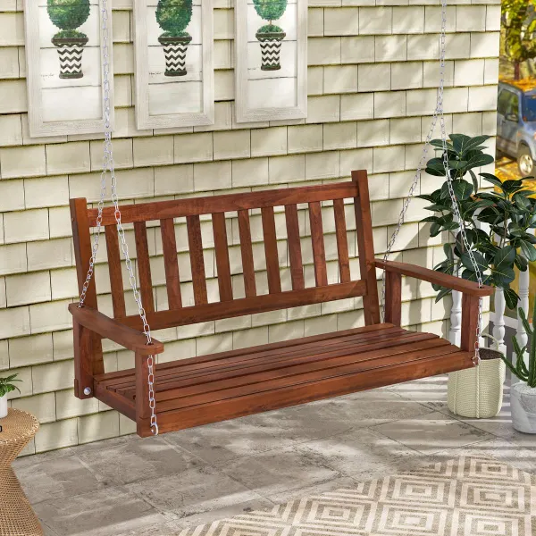 Banc Balançoire 2-3 Places Suspendu Jardin Bois Peuplier Chaînes 170cm