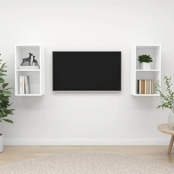 Armários de parede para TV 2 pcs derivados de madeira branco