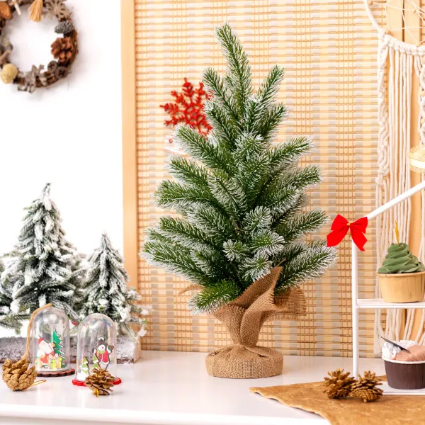 Árvore de Natal de Secretária 50 cm PE com Base de Cimento e Cobertura de Linho