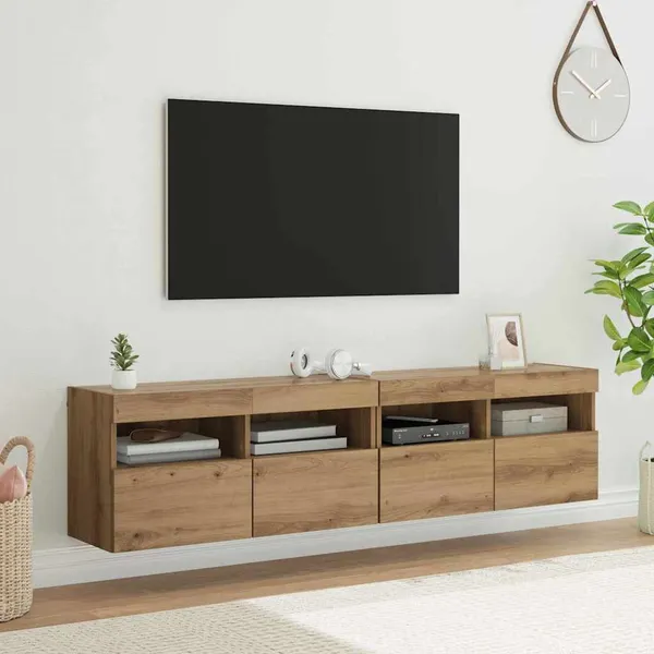 Gabinetes de TV na Parede com LED 2 pcs Carvalho Artesanal