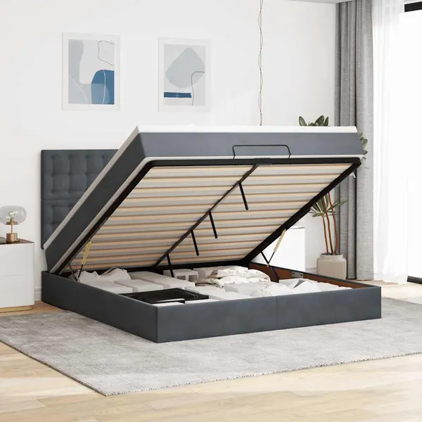 Estrutura cama otomana colchões 180x200 cm cinzento escuro