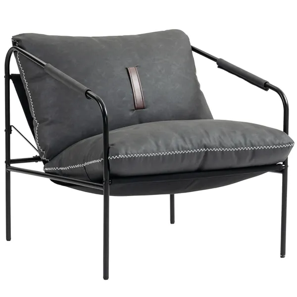 Poltrona Moderna Poltrona de Lectura Estafada en Couro Sintético Capas de Almohadillas Removibles Acolchoamiento Espesso Pés de Metal para Cuarto Oficina 74,5x75x77 cm Gris Carbón