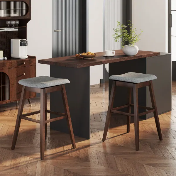 Ensemble de 2 Tabourets de Bar Pivotants 360° avec Siège Rembourré et Pieds en Bois de Caoutchouc 50x50x76 cm Marron Foncé