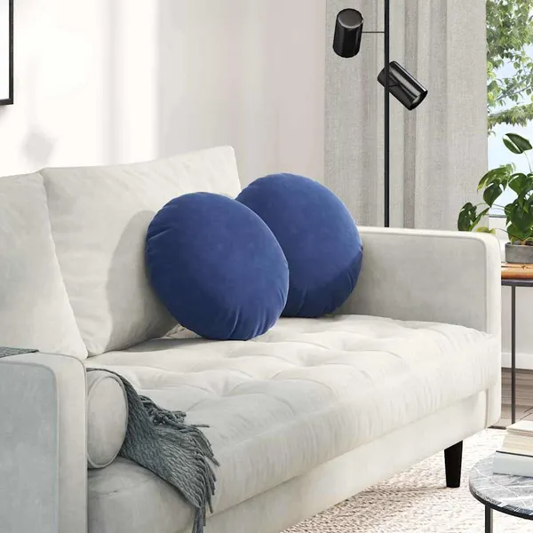Almofadas de Assento 2 pcs Azul Polícia Ø 40 x 13 cm Veludo