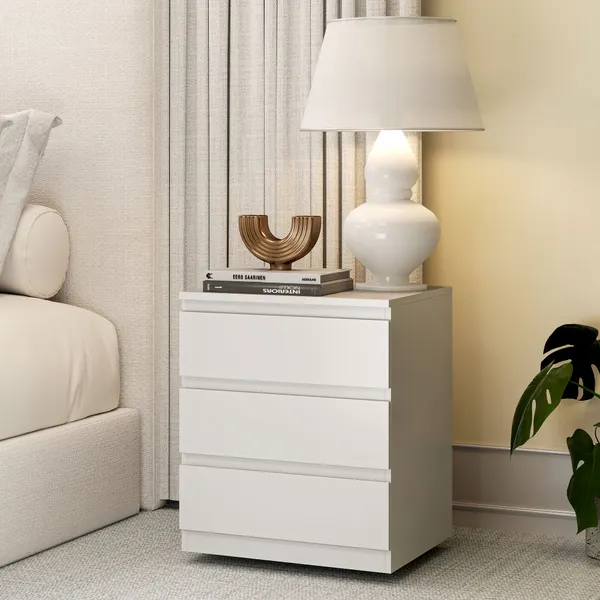 Cómoda com 3 Gavetas com Fecho Suave Cómoda para Quarto Sala de Estar Escritório Estilo Moderno 45x40x52,8 cm Branco