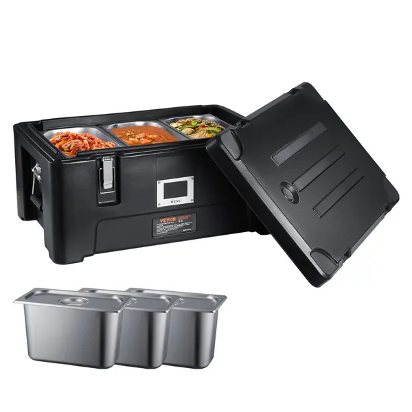 Contentor alimentos 36Qt 3 cubas aço quente preto