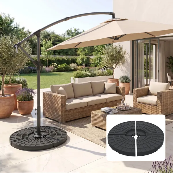 - Cor: Preto; - Material: HDPE; - Medidas: 48x48x8 cm (CxLxA); - Capacidade cada peça: 13 kg de água, 15 kg de areia e 17,5 kg ambos; - Referência: 84D-061