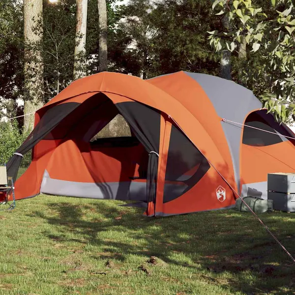 Tenda familiar estilo cabana 6 pessoas imperm. cinza/laranja