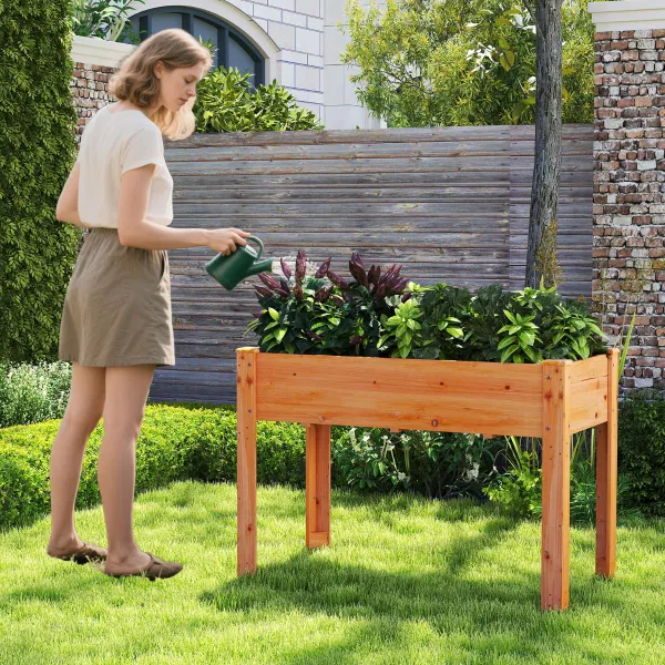 Cama Elevada para Jardín con Patas Caja de Plantas Elevada de Madera con Agujeros de Drenaje y Espacios para Frutas Verduras Hierbas
