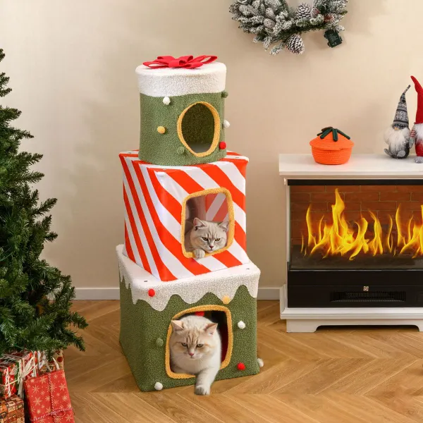 Árbol de Navidad para Gatos 120 cm Mueble de Escalada 3 Niveles Verde