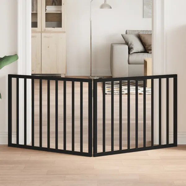 Portão para cães dobrável com 2 painéis, preto, 160 cm, madeira de álamo